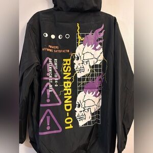 Reason Anorak Windbreaker World Skull Half-Zip  - Black Size Large